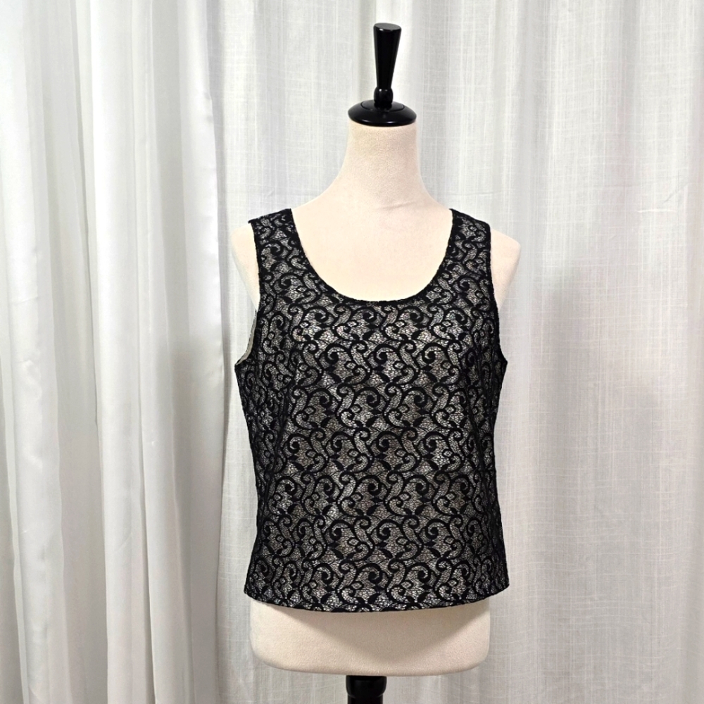 2/$30 Harve Bernard Womens Black Lace Top with White Lining Sz 10 Career Office